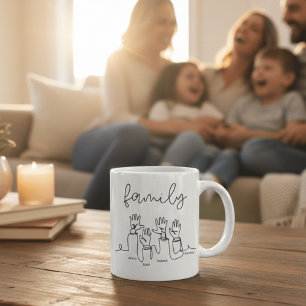 Minimalist Family Hands Line Art Personalized Name Coffee Mug