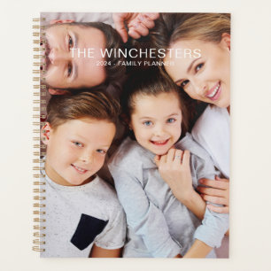 Minimalist family name text year custom two photo planner