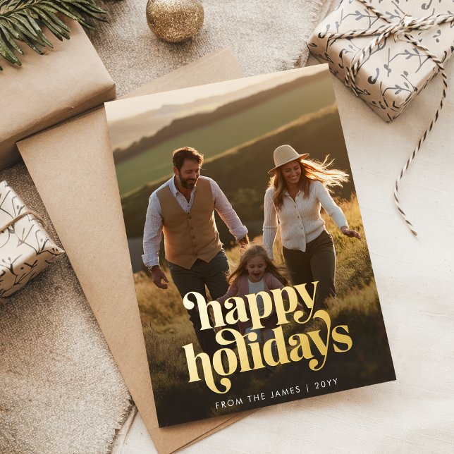 Minimalist Family Photo Christmas Gold Foil Holiday Card (Creator Uploaded)