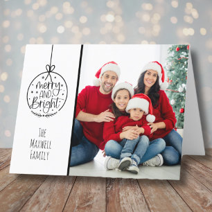 Minimalist Family Photo Merry Bright Christmas Holiday Card