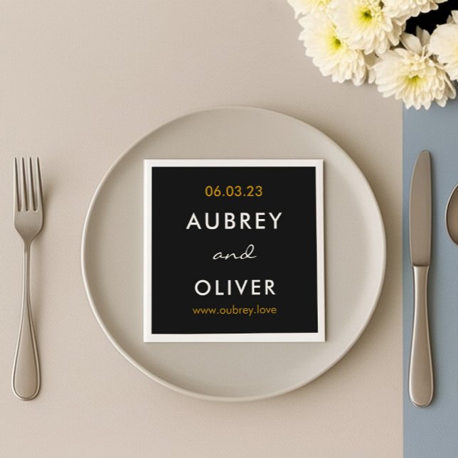 Minimalist Fancy Black Wedding Monogram Napkin (Creator Uploaded)