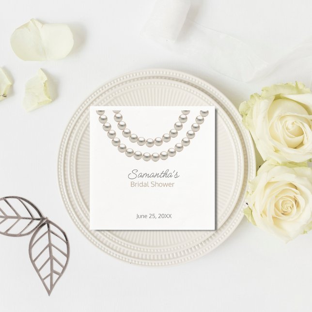 Minimalist fancy Pearl necklace Bridal Shower Napkin (Creator Uploaded)