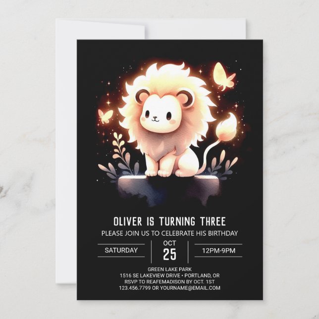 Minimalist Fantasy Lion Birthday Invitation (Front)