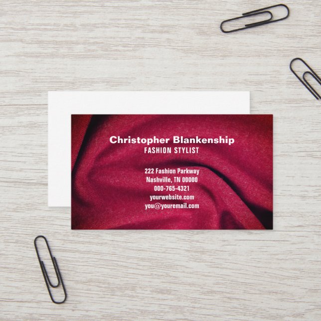 Minimalist Fashion Designer Burgundy Fabric  Business Card (Front/Back In Situ)