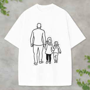 Minimalist Father and Daughters Line Art T-Shirt
