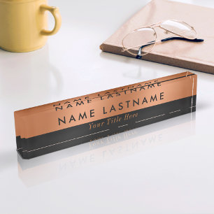 Minimalist Faux Copper Black Modern Elegant Simple Nameplate