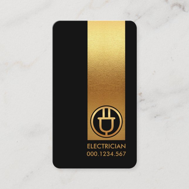 Minimalist Faux Gold Column Electrician Business Card (Front)