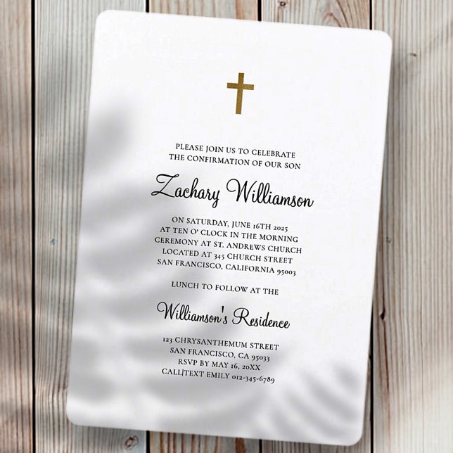 Minimalist Faux Gold Cross Boy Confirmation Invitation (Creator Uploaded)