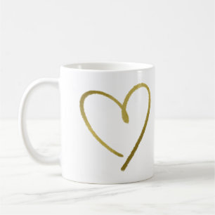 Minimalist Faux Gold Glitter Sketch Heart Coffee Mug