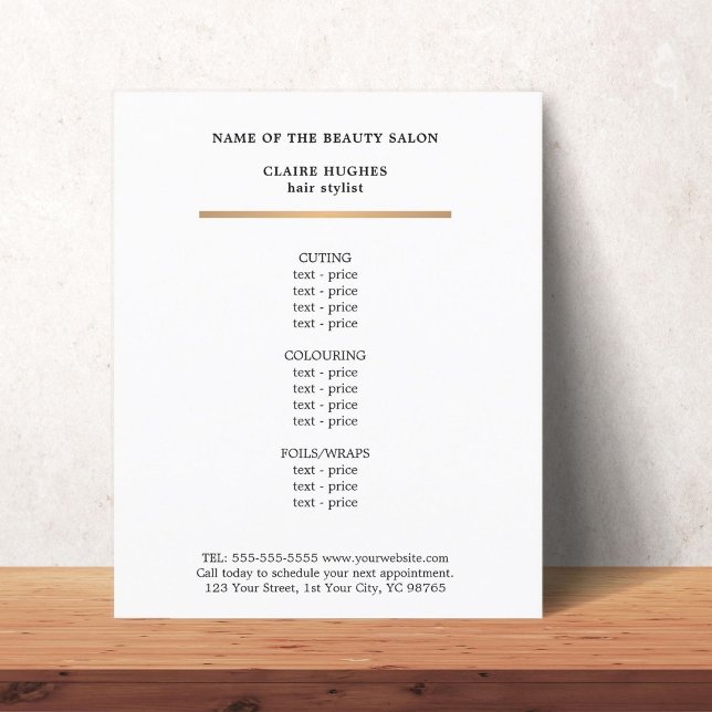 Minimalist Faux Gold Line Beauty Salon Menu (Creator Uploaded)