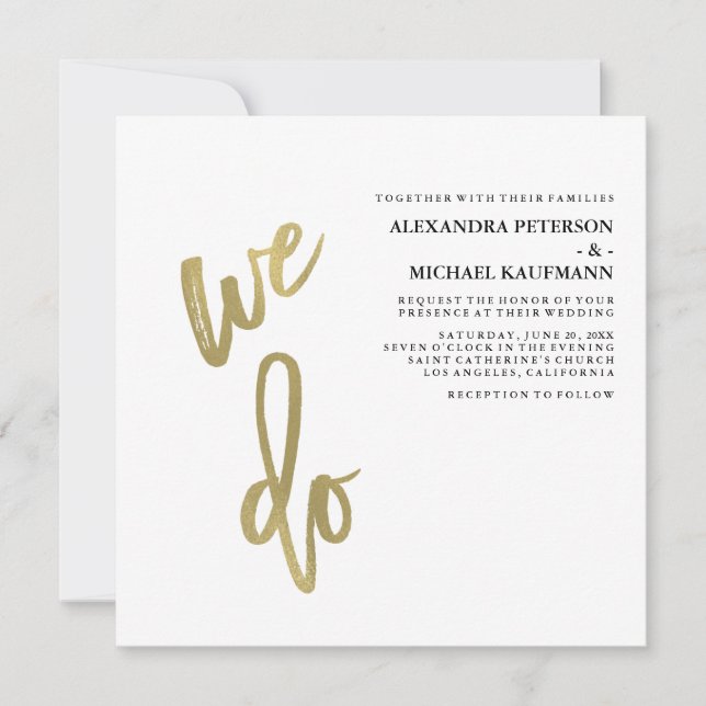 Minimalist Faux Gold Typography Wedding Invitation (Front)