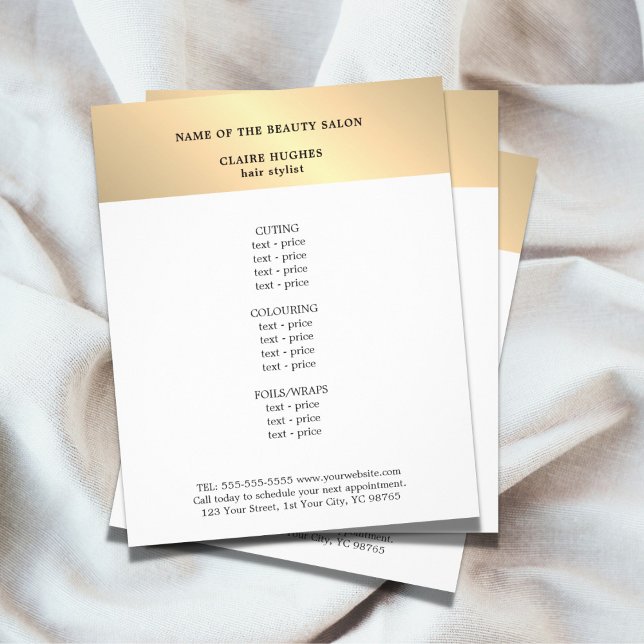 Minimalist Faux Gold White Beauty Salon Menu (Creator Uploaded)