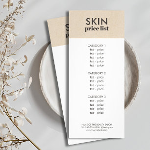 Minimalist Faux Kraft White Skin Care Price List Rack Card