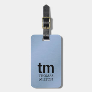 Minimalist Faux Metal Blue Black Bold Monogram QR  Luggage Tag