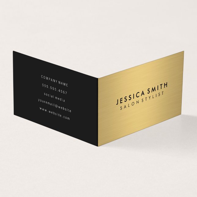 Minimalist Faux Metallic Gold Brushed Business Card (Outside)