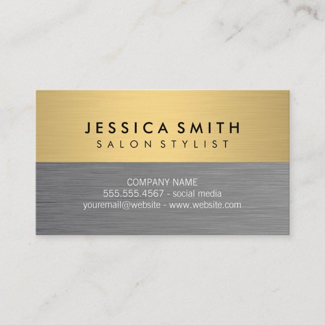 Minimalist Faux Metallic Gold Brushed Colour Block Business Card (Front)