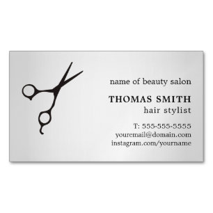 Minimalist Faux Silver Black Scissor Hair Stylist Magnetic Business Card