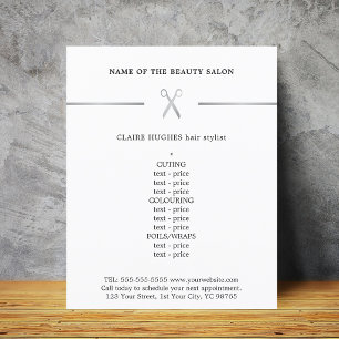 Minimalist Faux Silver Scissor Hairstylist Menu