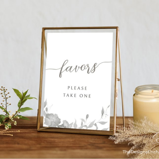 Minimalist Favour Sign Modern Boho Floral Décor Invitation (Gray Modern Simple Favors Sign Weddings and Party Minimal Boho Floral  Sign by TheDesignsEnchanted)