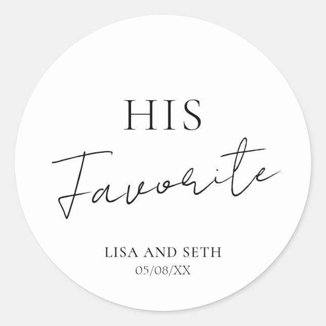 Minimalist Favourite Classic Wedding Round Sticker (Front)