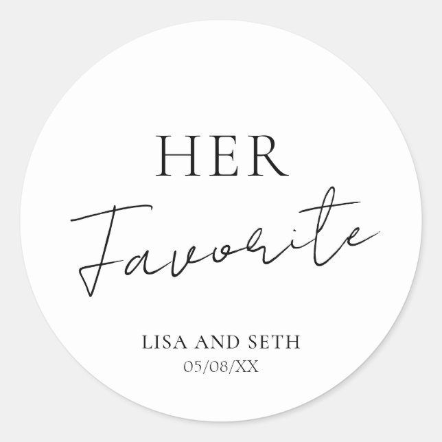 Minimalist Favourite Classic Wedding Round Sticker (Front)
