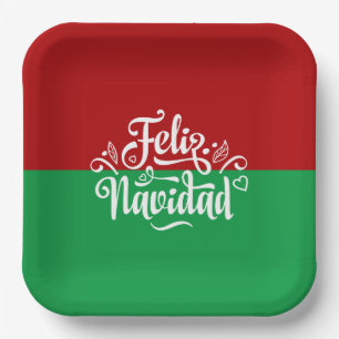 Minimalist Feliz Navidad Spanish Merry Christmas Paper Plate