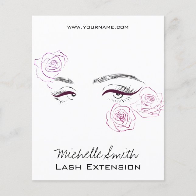 Minimalist Female Eyes Pink Rose Floral Beautician Flyer (Front)