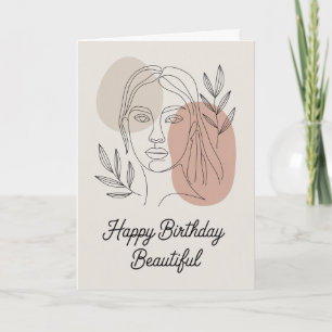 Minimalist Female Line Art Botanical Birthday Card