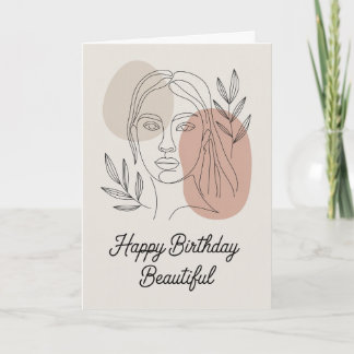 Minimalist Female Line Art Botanical Birthday Card