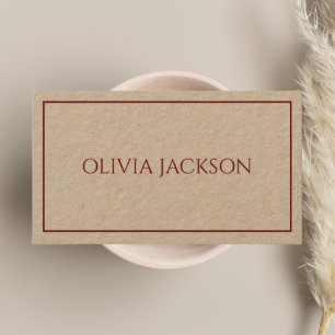 Minimalist Feminine Red Border Script kraft paper Business Card