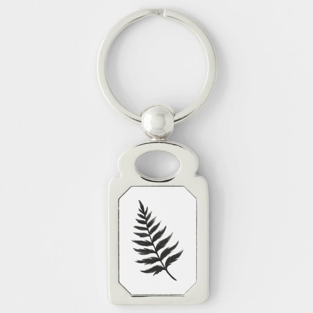 Minimalist Fern – Ink Brush Botanical Design on Key Ring (Front)