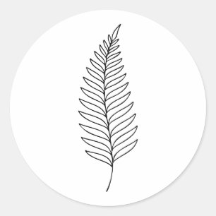 Minimalist Fern Leaf Botanical Line Art Classic Round Sticker