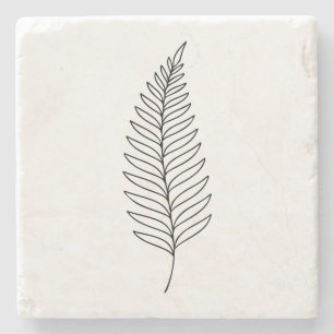 Minimalist Fern Leaf Botanical Line Art Stone Coaster