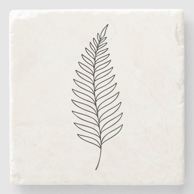 Minimalist Fern Leaf Botanical Line Art  Stone Coaster (Front)