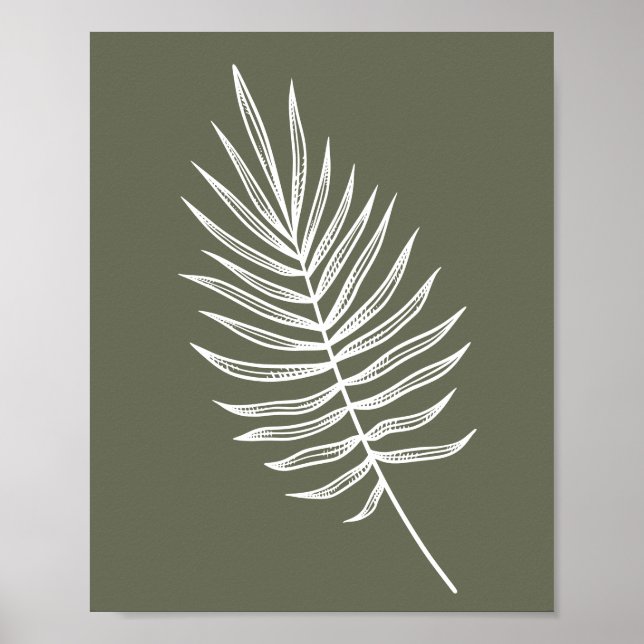 Minimalist Fern Line Drawing in Olive Green Poster (Front)