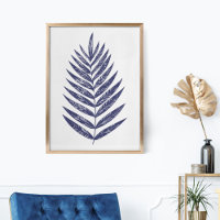 Minimalist Fern Palm Leaves Navy Blue Nature Art