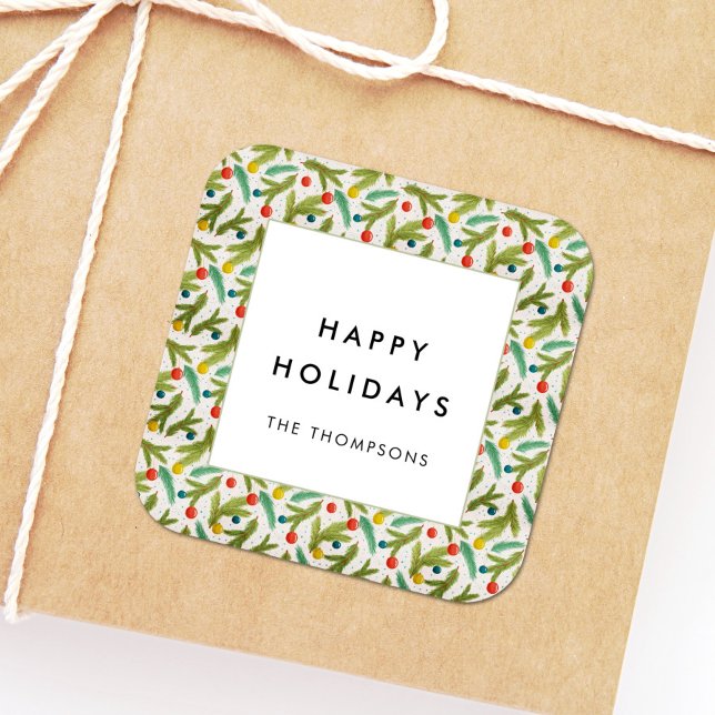 Minimalist festive Christmas pattern greetings Square Sticker (Creator Uploaded)