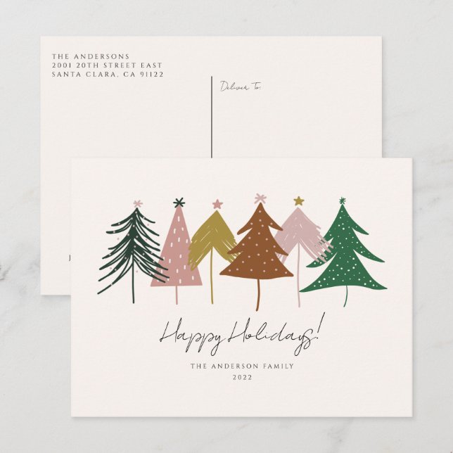 Minimalist Festive Christmas Trees  Holiday Postca Postcard (Front/Back)