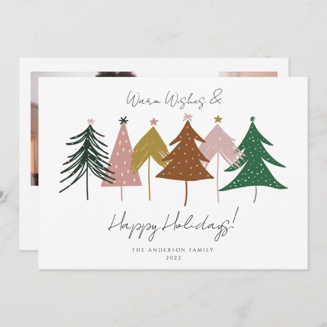 Minimalist Festive Christmas Trees Photo Holiday Card (Front/Back)