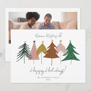 Minimalist Festive Christmas Trees Photo Holiday Card