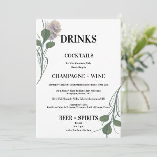 Minimalist Field Flower Wedding Drinks Bar Menu