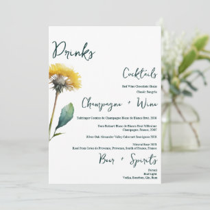Minimalist Field Flower Wedding Drinks Bar Menu