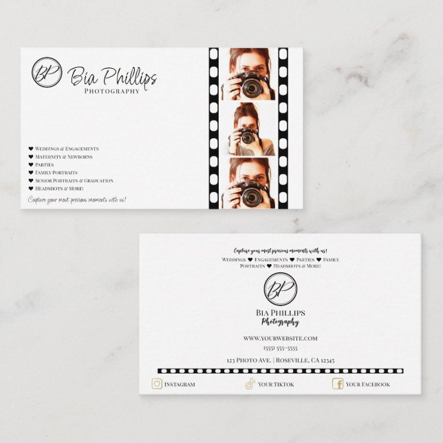 Minimalist Film Strip Photo Modern Photography Business Card (Front/Back)