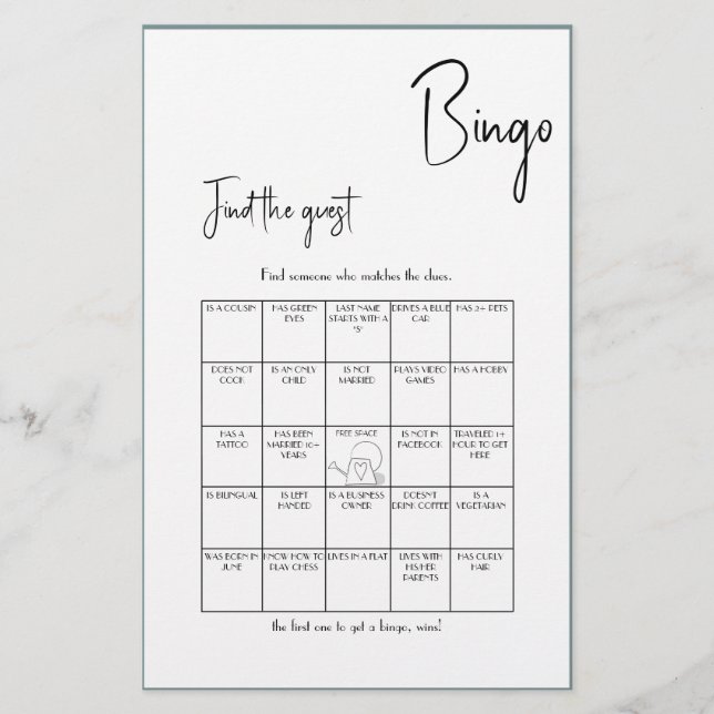 Minimalist Find the Guest Bingo - Black Edition Flyer (Front)