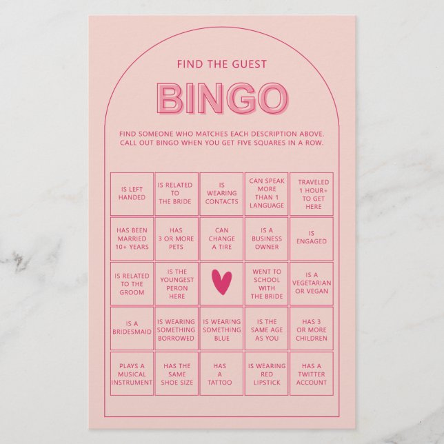 Minimalist find the guest bingo bridal shower game flyer (Front)