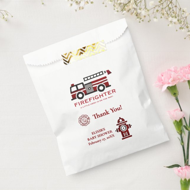 Minimalist Firefighter "Little Hero" Baby Shower Favour Bag (Sealed)