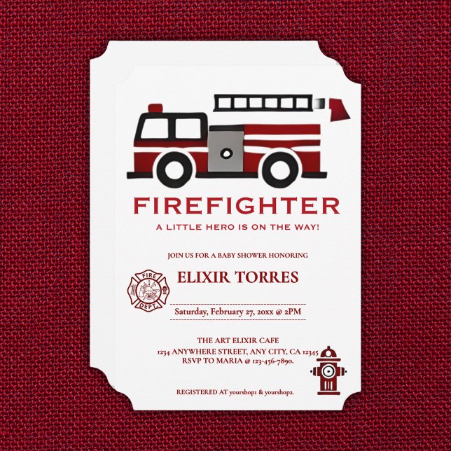 Minimalist Firefighter "Little Hero" Baby Shower Invitation (Creator Uploaded)