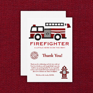 Minimalist Firefighter "Little Hero" Baby Shower Thank You Card
