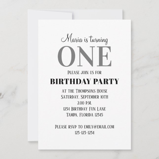 Minimalist First Birthday Gender Neutral Template (Front)