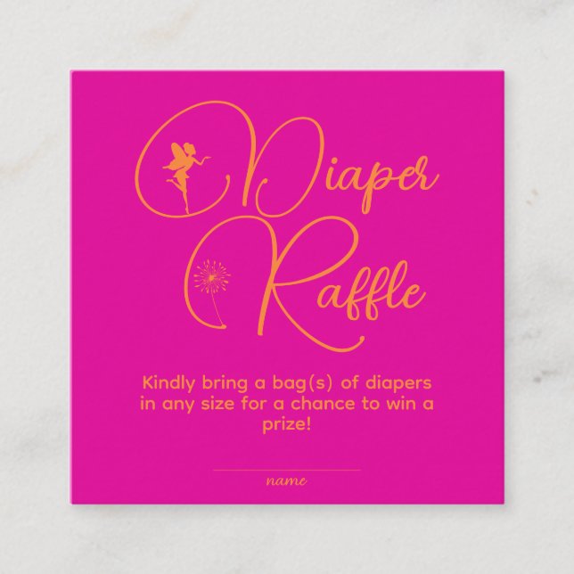 Minimalist First Birthday Girl Fairy Diaper Raffle Enclosure Card (Front)